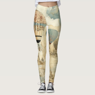 Legging Paisagem de Viagem Antiga Balão Azul Retro