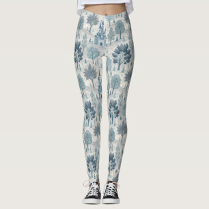 Legging Paisagem do Castelo de inverno Whimy em Azul e Cin