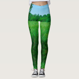 Legging Paisagem do Céu Natural da Floresta Verde