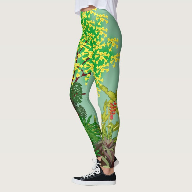 Legging Paisagem do Jardim Tropical Amarelo Verde Vermelho (Esquerda)