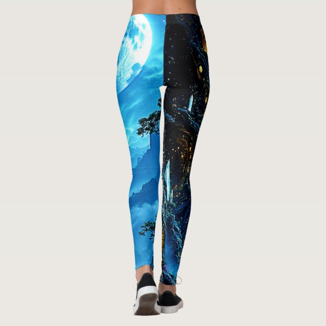 Legging Paisagem do Sonho de Casa da Árvore Mística (Verso)