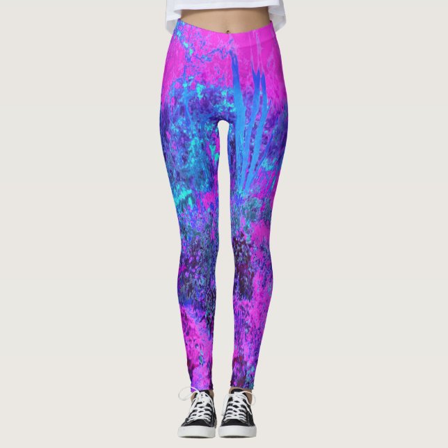 Legging Paisagem Impressionista Azul e Rosa-Quente (Frente)