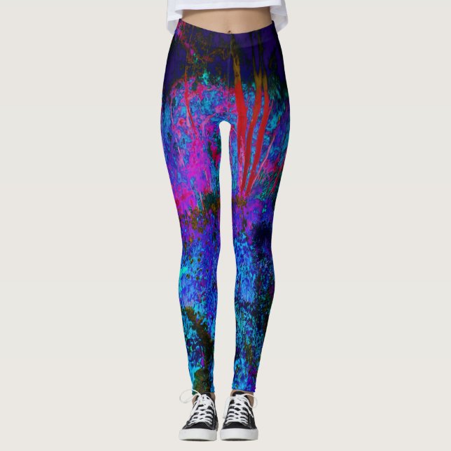 Legging Paisagem Impressionista Azul Escuro e Jardim Verme (Frente)