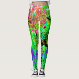Legging Paisagem Primavera verde do jardim com peônias