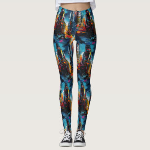Legging Paisagem Urbana Abstrata de Cyberpunk (3)