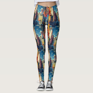 Legging Paisagem Urbana Abstrata de Cyberpunk (4)