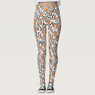 Legging Paisley Abstrato 230523 - Laranja, Preto e Branco