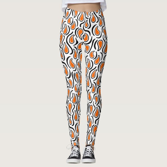 Legging Paisley Abstrato 230523 - Laranja, Preto e Branco (Frente)