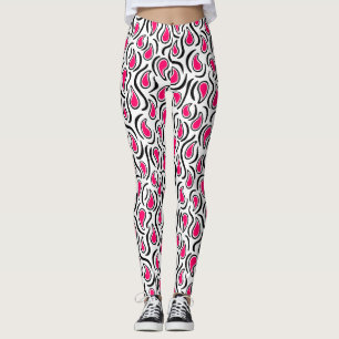 Legging Paisley Abstrato 230523 - Neon Red, B&W