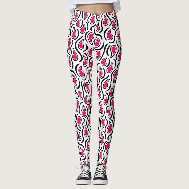 Legging Paisley Abstrato 230523 - Neon Red, B&W (Frente)