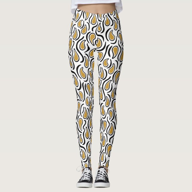 Legging Paisley Abstrato 230523 - Ouro Brown, B&W (Frente)