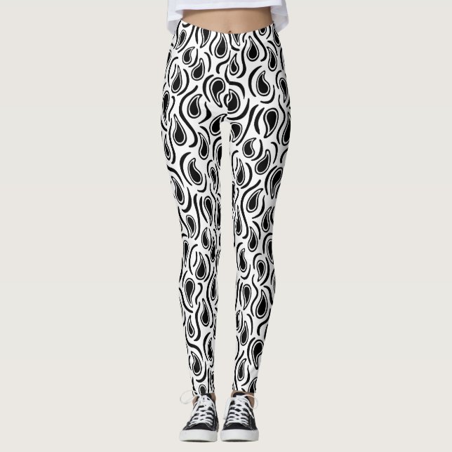 Legging Paisley Abstrato 230523 - Preto e Branco (Frente)