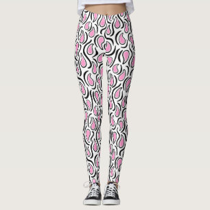 Legging Paisley Abstrato 230523 - Rosa, Preto e Branco