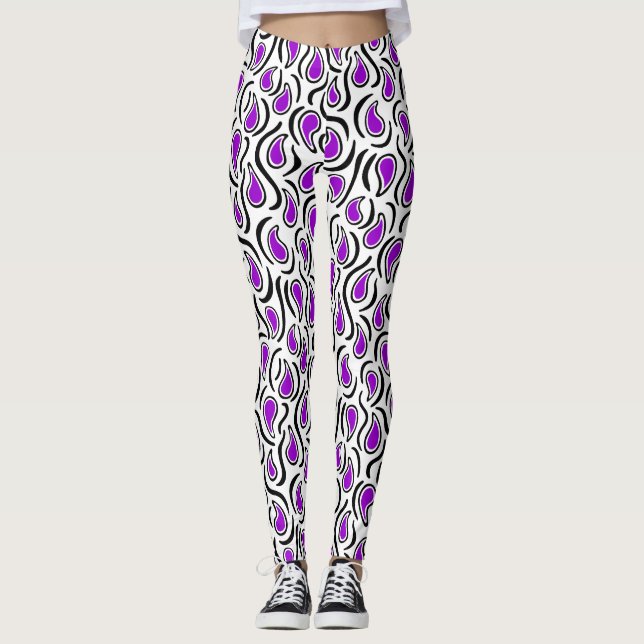Legging Paisley Abstrato 230523 - Roxo, Preto e Branco (Frente)