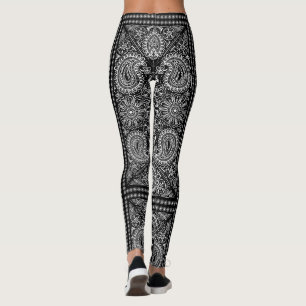 Legging Paisley Bandana Boho, preto e branco