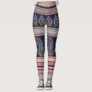 Legging Paisley do Marinho Elegante: Design de Borda do Et