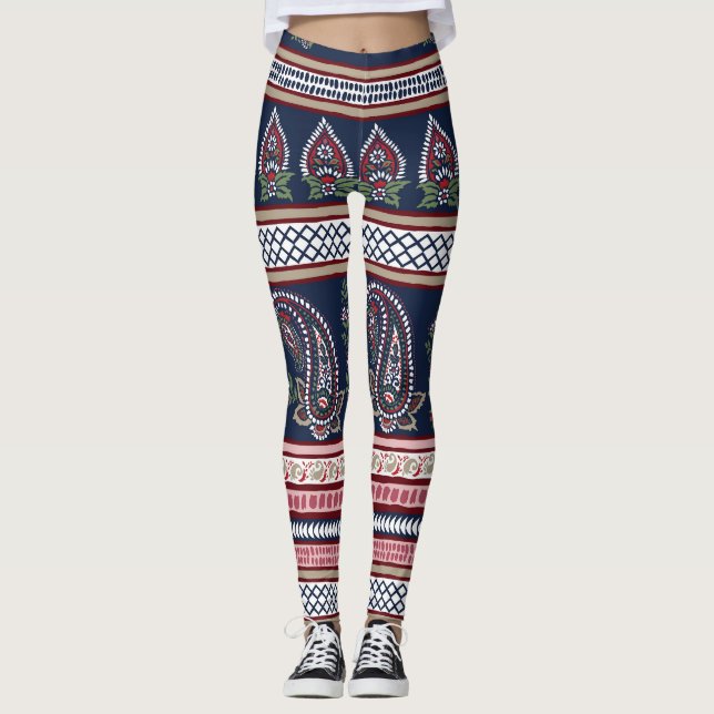 Legging Paisley do Marinho Elegante: Design de Borda do Et (Frente)