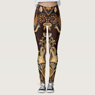 Legging Paisley Escuro: Floral Indiano Sem Semente.