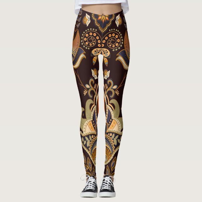 Legging Paisley Escuro: Floral Indiano Sem Semente. (Frente)