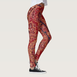 Legging Paisley Floral, Vermelho, Azul, Amarelo e Branco