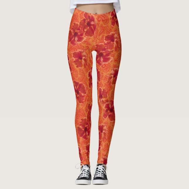 Legging Paisley Hibiscus Vintage Psychedelic Floral (Frente)