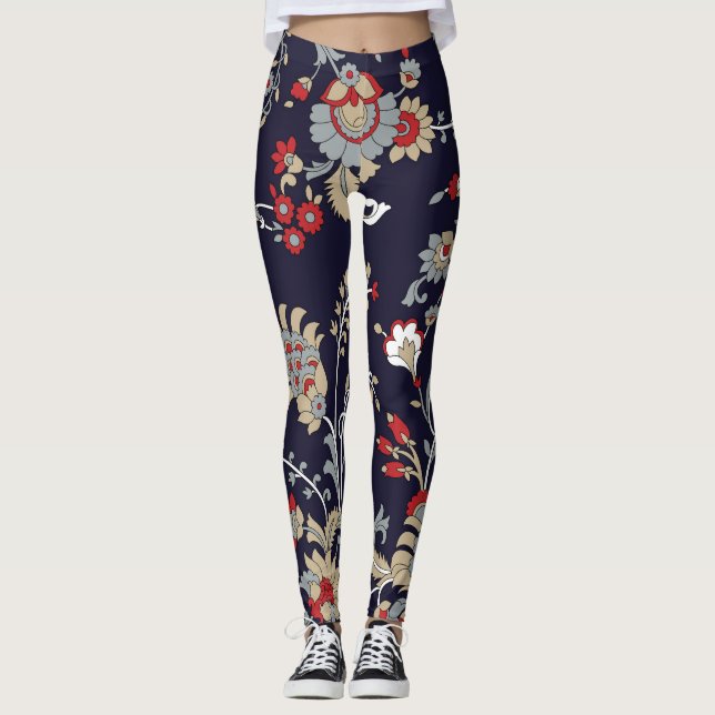 Legging paisley indiano, fundo marinho, tradicional. (Frente)