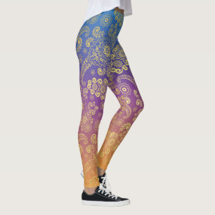 Legging Paisley Luxo Dourado em Azul, Roxo e Laranja