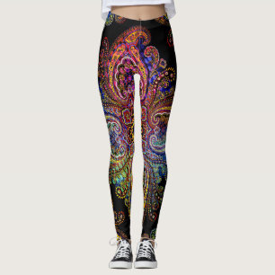 Legging Paisley Multicolor de Cadeirinhas em Preto