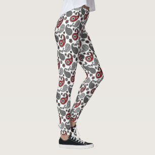 Legging Paisley Pattern, Preto, Branco e Vermelho