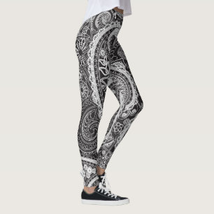 Legging Paisley preto e branco