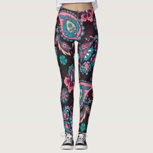 Legging Paisley Stripe: Decorativa Negra Sem Semente