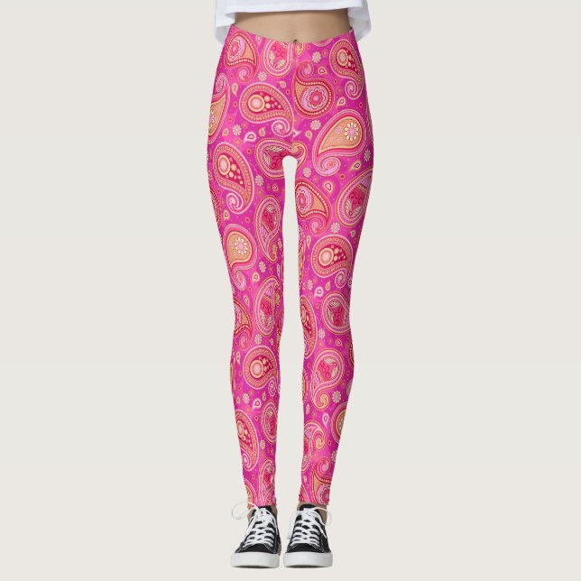 Legging Paisley, uma fofa, elegante, pinta-rosa, com calça (Frente)