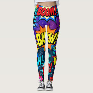 Legging Palavras de Ação de Quadrinhos de Grafite Neon