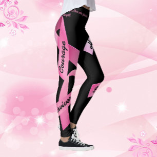 Legging Palavras de alimentação de fita rosa Personaliza