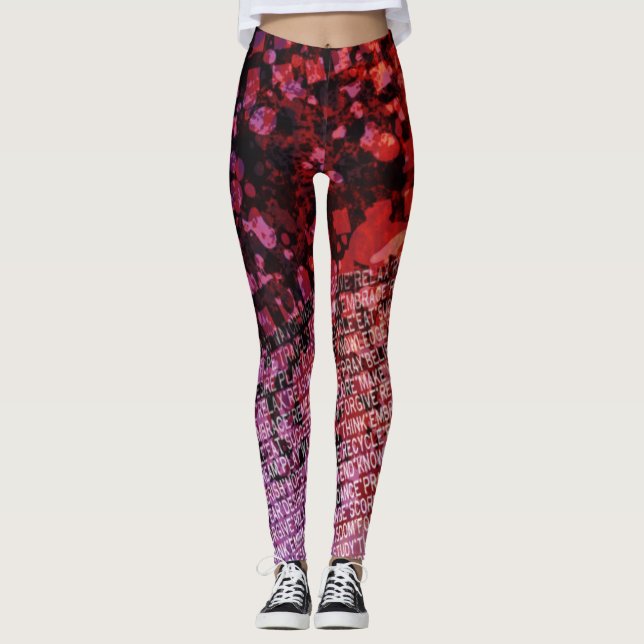 Legging Palavras roxas pretas e pretas para viver com legg (Frente)