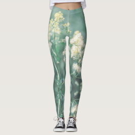 Legging Pale Pastel Verde Amarelo Amarelo Flores Selvagens