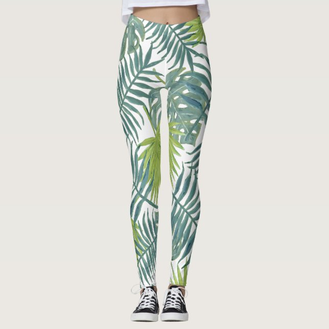 Legging Palm Tree Fronds Pintando Havaiano (Frente)
