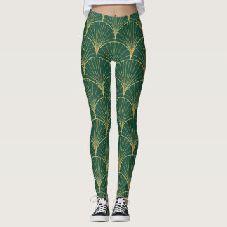 Legging Palm verde Folha Art Deco