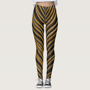 Legging Palma de data do ouro: Fundo preto minimalista