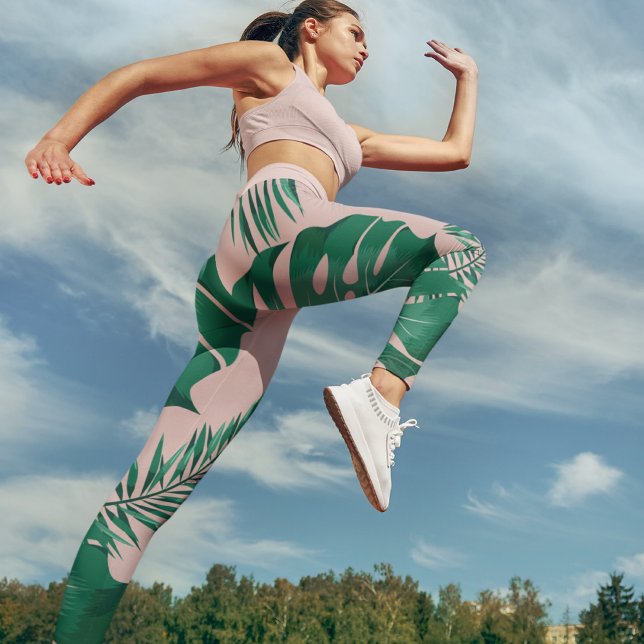 Legging Palma Rosa Tropical e Verde deixa um padrão perfei (Criador carregado)