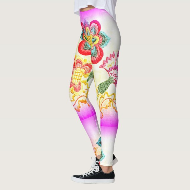 Legging palmeiras bordadas cor-de-rosa (Esquerda)