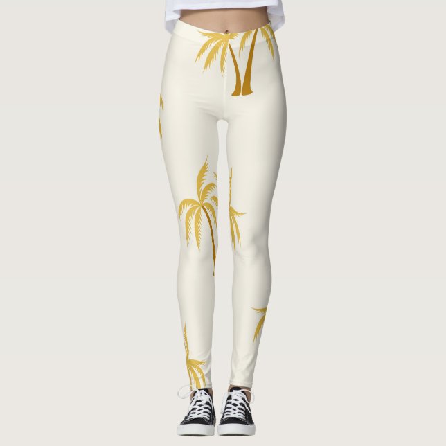 Legging Palmeiras Douradas: Têxtil Tropical. (Frente)