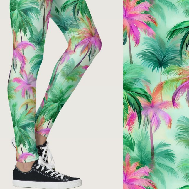 Legging Palmeiras Rosa e Verde Padrão Tropical (Criador carregado)
