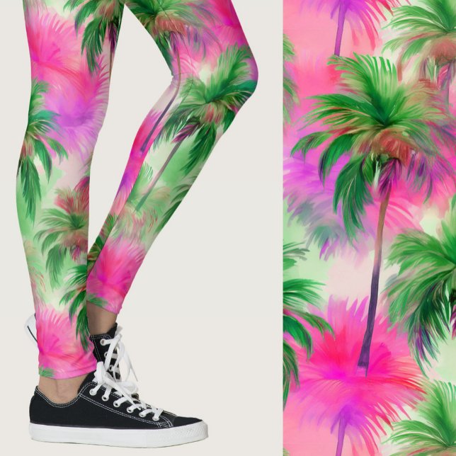 Legging Palmeiras Rosa e Verde Padrão Tropical (Criador carregado)