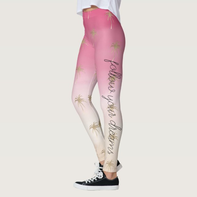 Legging Palmeiras tropicais Douradas cor-de-rosa-rosa (Esquerda)