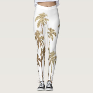 Legging Palmeiras tropicais Dourados glamoroso no branco