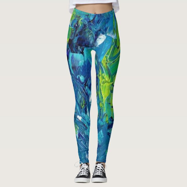 Legging Pancadas do Mar das Ilhas Tropicais Azuis YOGA Ver (Frente)