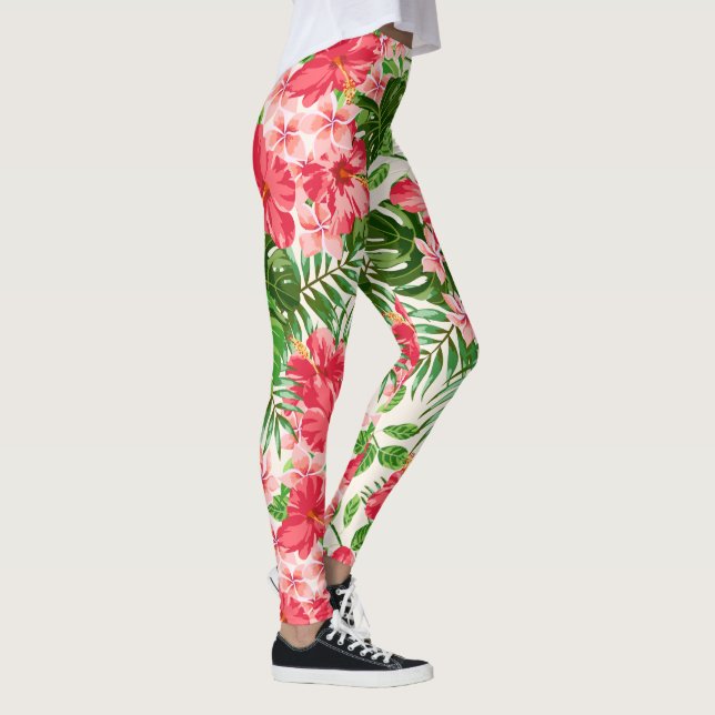 Legging Pancas brancas de fundo do Flor Red Hibiscus (Direita)