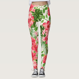 Legging Pancas brancas de fundo do Flor Red Hibiscus