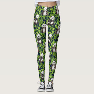 Legging Panda com teste padrão de bambu da aguarela